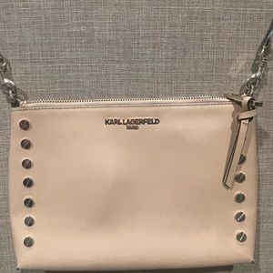 Pristine! Karl Lagerfeld nude long strap purse nude 💛